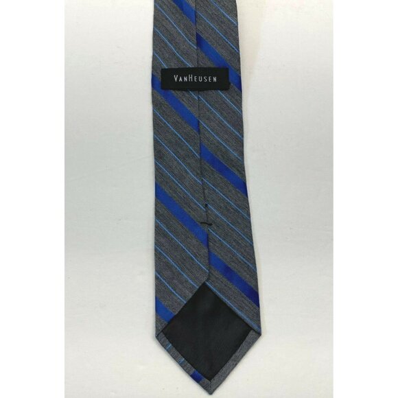 Van Heusen Mens Neck Tie Blue Gray Striped Diagonal Office Business Attire - Picture 2 of 8